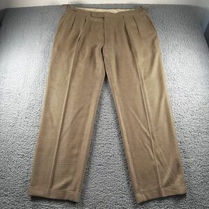 Vtg Polo Ralph Lauren Pants Mens 38 Brown Houndstooth Pleated Wool Silk Italy